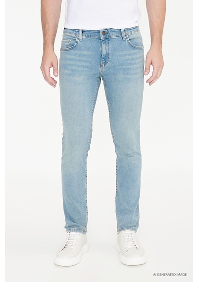 AC&Co / Altınyıldız Classics Ekstra Slim Fit Dar Kesim Pamuklu Riss Erkek Jean Kot Pantolon - Petrol Mavisi