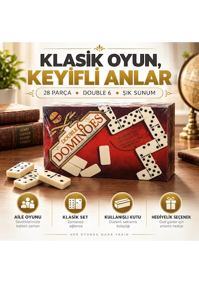 28 Taşlı Lüks Domino Seti Çift 6 Kutulu Klasik Aile Strateji Zeka Oyunu 2-4 Oyuncu Yetişkin Ve Çocuk