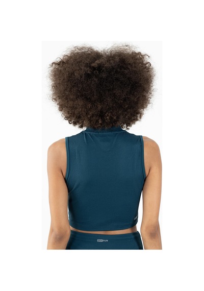 Maraton Active Slimfit Kadın Balıkçı Yaka Kolsuz Koşu Turkuaz Crop Top 22257 Turkuaz