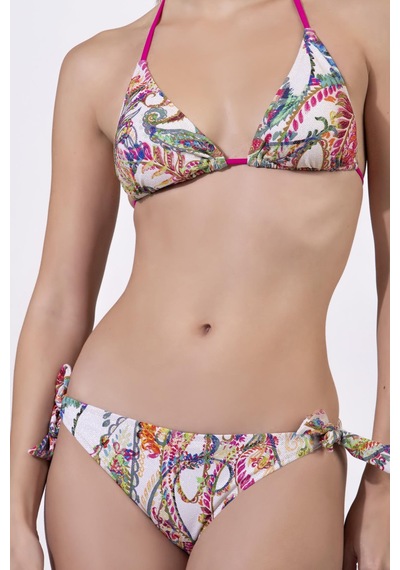 Endeep Kadın Desenli Özel Lurex Kumaşlı Bağlama Detaylı Üçgen Bikini Takımı Kırmızı