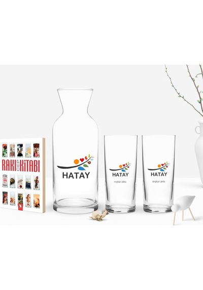 Kişiye Özel Renkli Baskılı Hatay Tasarımlı Turistik İkili Rakı Bardağı Karaf Ve Cep Kitabı Hediye Seti-1