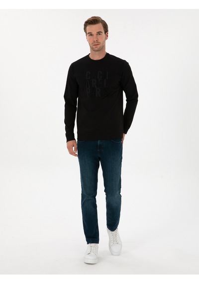 Siyah Regular Fit Bisiklet Yaka Sweatshirt
