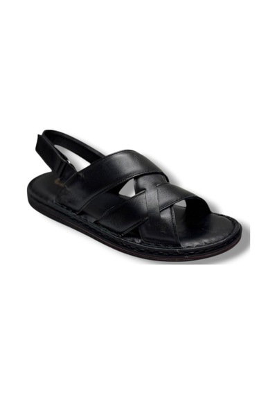 Cakgo 241-26 Hakiki Deri Ultra Soft Çapraz Bant Anatomik Erkek Sandalet Siyah