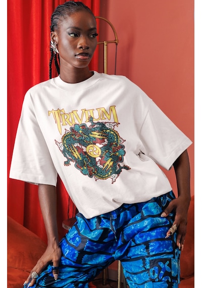 Sevbano Trivium Rock Metal Müzik Grubu Ön Baskılı Unisex Oversize Tişört Beyaz