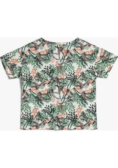 Koton Floral Tişört Kısa Kollu Bisiklet Yaka Pamuklu Yeşil Desenli 3smb60018tw 3SMB60018TW15A Yeşil