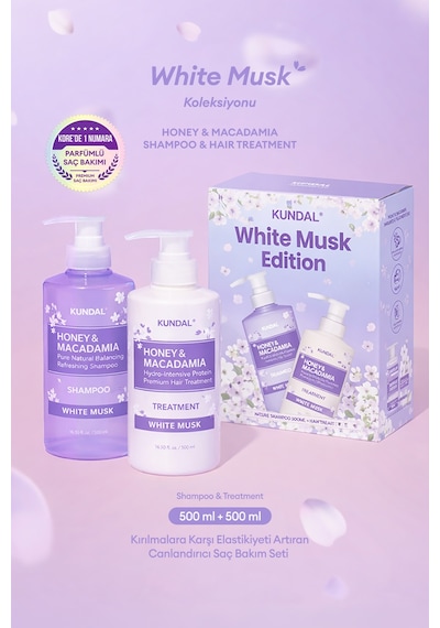 Canlandırıcı Saç Bakım Seti Kundal Honey & Macadamia Nature Shampoo+treatment-white Musk Edition