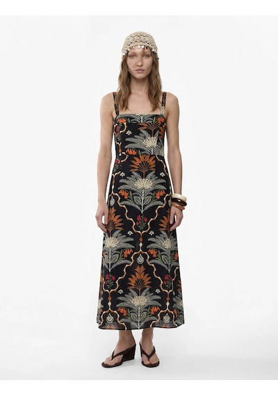 Koton Floral Etnik Desenli Siyah Kadın Elbise 6sak80102ew