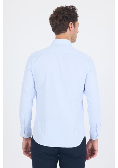 İmza Koyu Mavi Uzun Kol Sert Yaka Cepsiz Slim Fit Pamuklu Gömlek 1004250225 Koyu Mavi
