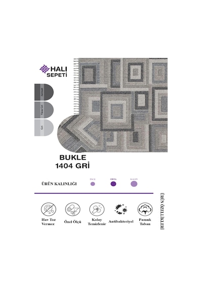Enti Bukle 1404 Gri Iskandinav Halı Kesme Yolluk Salon Halı Koridor Oturma Odası Halısı Renkli