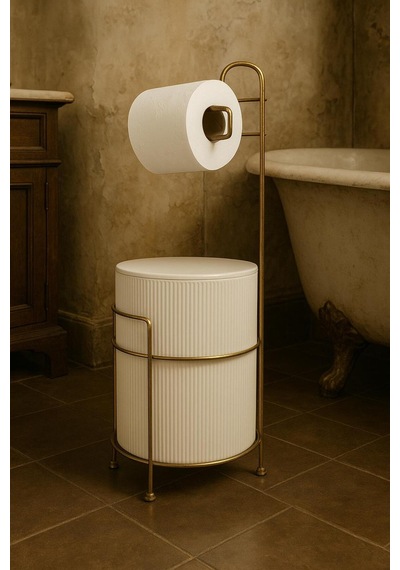 Lüx Gold Banyo Wc Tuvalet Kağıtlığı Çöp Kovası Takım Plastik Kova 6 Litre Paslanmaz Tel Beyaz