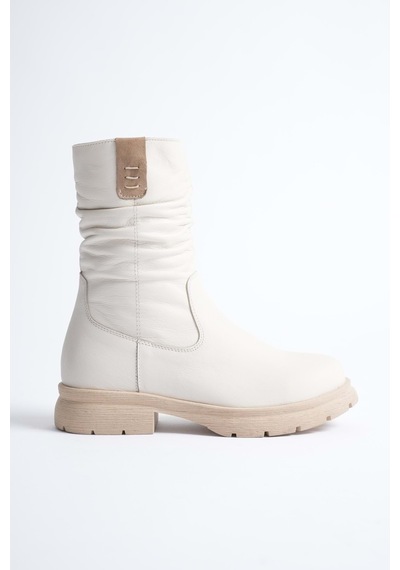Analin Shoes Kadın Hakiki Deri İçi Kürklü Körüklü Bot Krem