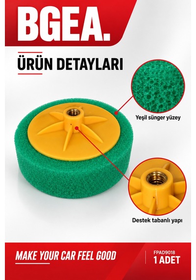 Bgea Premium Aplikatörlü Yeşil Kalın Pasta Polisaj Süngeri 150 Mm 6 İnç 1 Adet