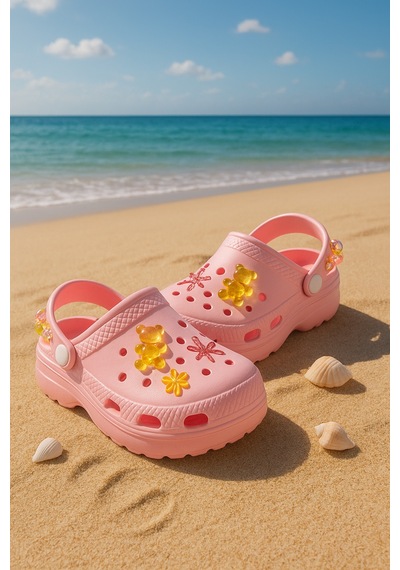 N Moda Jelibonlu Boncuklu Kız Çocuk Sandalet-terlik Pembe