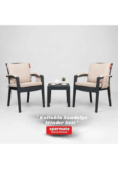 4 Parçalı Sırtlıklı Sandalye Minderi 46 X 46 Cm Kol Pedli Su Ve Leke İtici Bağcıklı Bahçe Balkon Minderi Seti Bej Çok Renkli