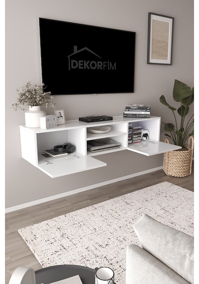 Df17102 Led Işıklı Duvara Monte Tv Ünitesi, 2 Kapaklı Dolaplı, Raflı 150 Cm Tv Alt Ünitesi Beyaz Df17102 Led Işıklı Duvara Monte Tv Ünitesi, 2 Kapaklı Dolaplı, Raflı 150 Cm Tv Alt Ünitesi Beyaz