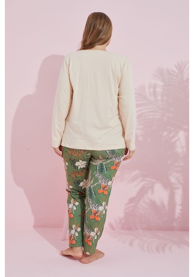Siyah İnci Pamuklu Curve Büyük Beden Battal Boy Örme Pijama Takım24240745 Krem