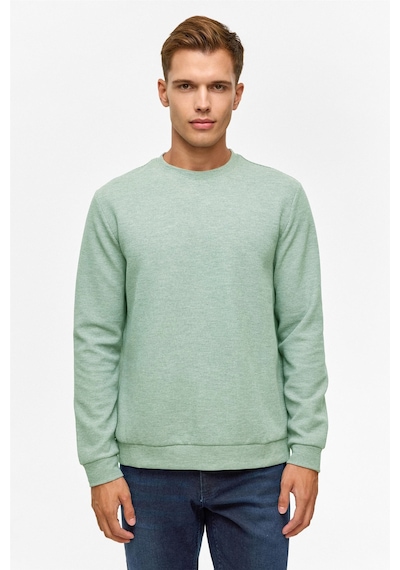 Süvari Bol Kesim O Yaka Melanj Desenli Waffle Sweatshirt Yeşil Y03