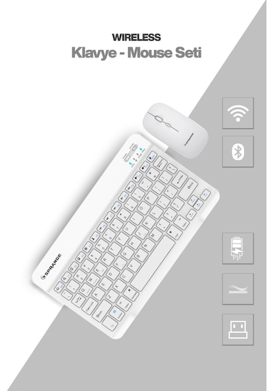 Tablet Ve Telefonlar İçin Bluetooth - Wireless Klavye Ve Mouse Set - Beyaz Diğer