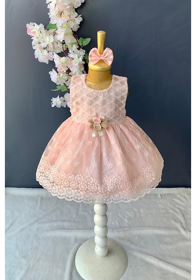 Mnk Baby & Kids Dantelli Kız Bebek Elbise Pnpn152 somon