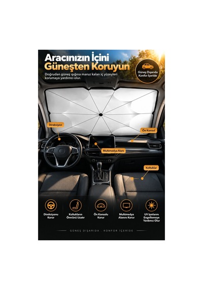 Robeve Şemsiye Tipi Araç Ön Cam Güneşliği - Hızlı Açılır Katlanabilir Uv Ve Isı Korumalı Oto Güneşlik, Taşıma Kılıflı Kompakt Araba Güneş Şemsiyesi Araç Şemsiyesi Araç Güneşlik