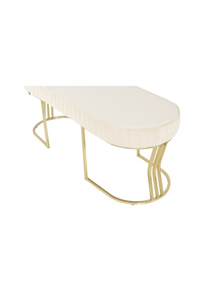 Viego Gold Striped- Beyaz Kapitoneli Chester Model Puf & Bench & Koltuk & Uzun Makyaj Puff & Yatak Ucu &önü