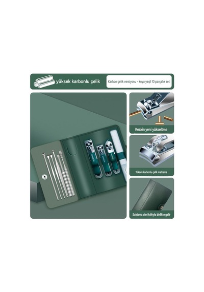Tırnak Makası & Kulak Bakım 10 Parçalı Set Paslanmaz Karbon Çelik