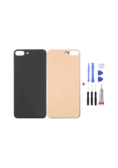 Apple Uyumlu iPhone 8 Plus Siyah Arka Cam Kapak Pil Kapağı Tamir Set B7000 Set Siyah