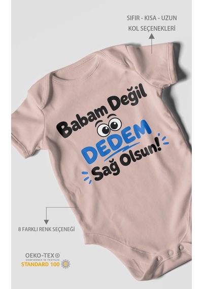 Morivokids Babam Değil Dedem Sağolsun Kısa Kollu Bebek Body %100 Pamuk Pastel Pembe