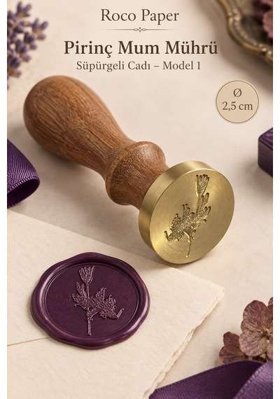 Cadılar Halloween Temalı Ahşap Pirinç Mühür - 2.5 Cm Çap, Süpürge Çok Renkli