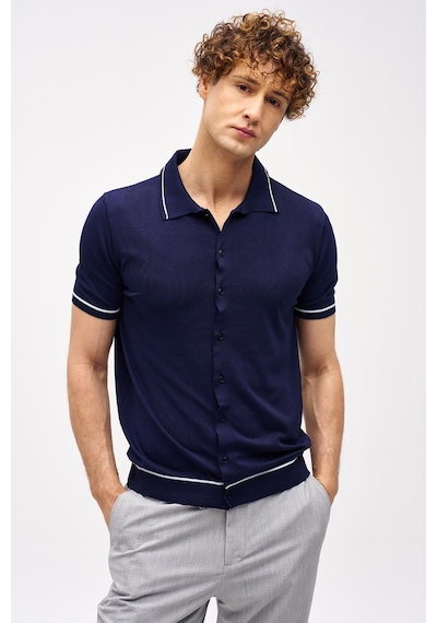 İgs Lacivert Slim Fit Dar Kalıp Düğmeli Polo Yaka Desenli Kısa Kollu Triko Tişört-16313 İgs Lacivert Slim Fit Dar Kalıp Düğmeli Polo Yaka Desenli Kısa Kollu Triko Tişört-16313