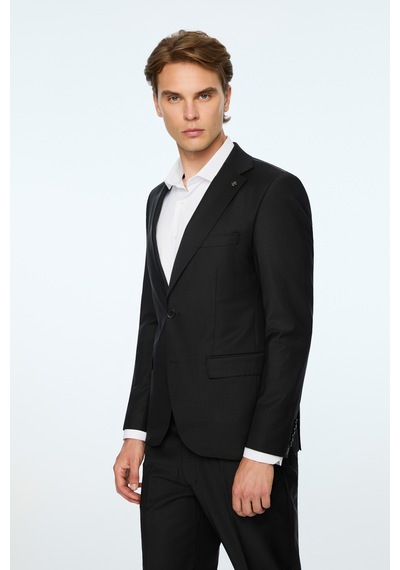 Morven Erkek Siyah Yün Platinium Düz Slim Fit Mono Yaka Takım Elbise 26mc001068001 Siyah