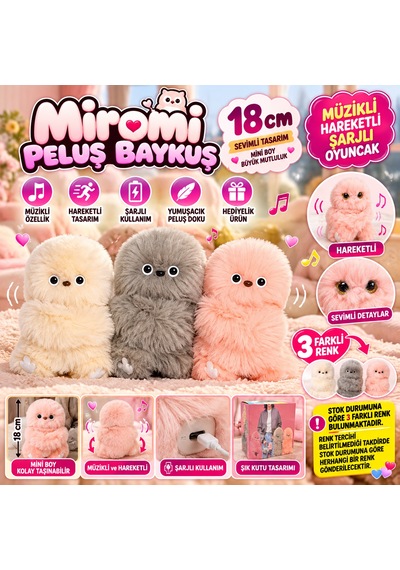 Yeni 18 Cm Miromi Peluş Baykuş Müzikli Hareketli Şarjlı Sevimli Oyuncak Çok Renkli