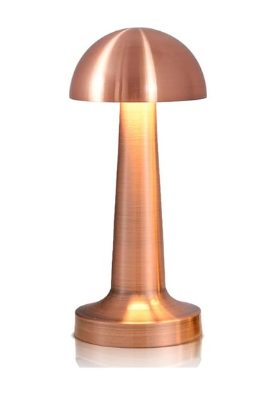Mantar Masa Lambası Rose Bakırrenk Şarjlı Kablosuz Metal Masa Lambası, Dokunmatik Led Başucu Lambası Rose Gold