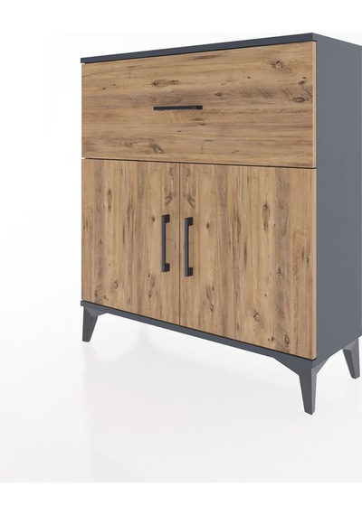 Arges Şifonyer Tek Raflı Tek Çekmeceli 2 Kapaklı 88x30x96 Ant... Antrasit