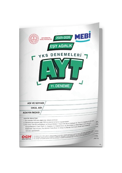 2026 Yks-ayt Eşit Ağırlık Tm Mebi Online Türkiye Geneli 11. Deneme Büyük Boy Renkli Baskı Ücreti