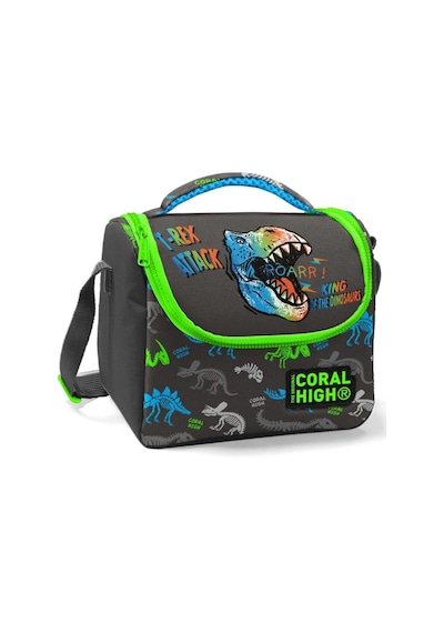 Coral High Erkek Çocuk Siyah Yeşil T-Rex Okul Beslenme Çantası - Yalıtımlı