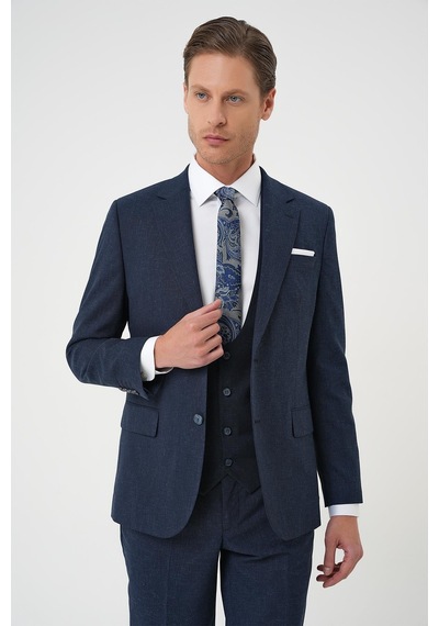 Efor Slim Fit Çift Yırtmaç Keten Karışımlı Yelekli Klasik Lacivert Takım Elbise Tk 914 Lacivert Efor Slim Fit Çift Yırtmaç Keten Karışımlı Yelekli Klasik Lacivert Takım Elbise Tk 914 Lacivert