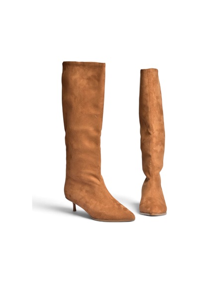 Fox Shoes Z726103402 Taba Süet Kısa İnce Topuklu Kadın Çizme