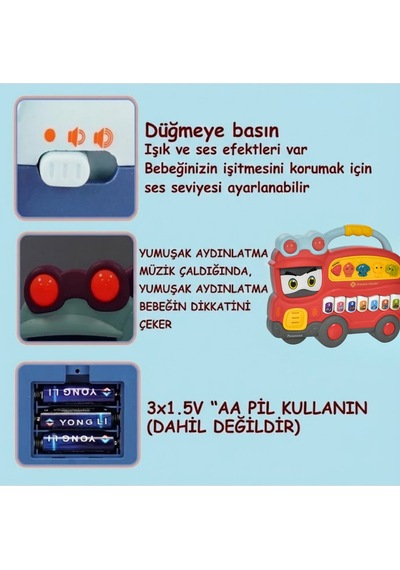 Eğitici Müzikli Işıklı Piyano Otobüs - Hayvan Sesli Ve Notalı Bebek Aktivite Oyuncağı Kırmızı