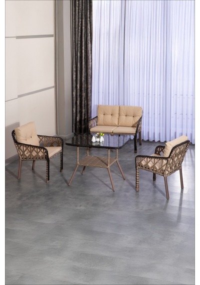 Lumisgarden Neva Rattan Bahçe Takımı 2+1+1 +masa Kahverengi