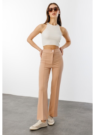 Genius Store Kadın Yüksek Bel Toparlayıcı Ispanyol Paça Palazzo Pantolon Pantolon-003 Bej