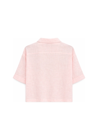Mixray 4625 Kadın Kısa Kol Çift Cepli Oversize Gömlek Pembe