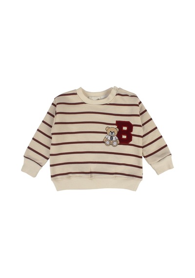 By Bebekodam Erkek Bebek Ayıcık Nakışlı Çizgili Sweatshirt Eşofman Takımı Mor