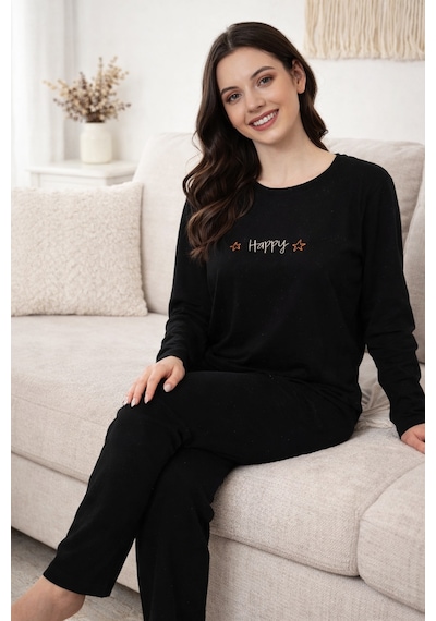 Remsa Kadın Yazı Desen Suprem Pijama Takımı 0608 Siyah06 Siyah06