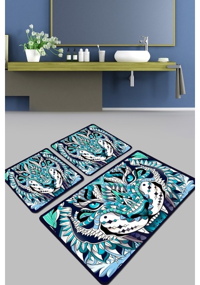 Bleu Tigre Banyo Halısı Djt 3 Lü Set Çok Renkli