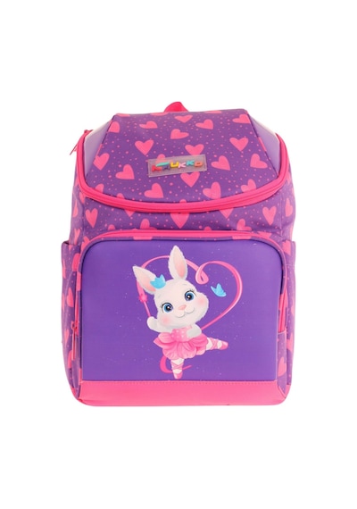 Kaukko İki Bölmeli Ergonomik Kız Çocuk Okul Çantası Pembe Mor - Kalpli Tavşan Desenli - L5246 Pembe - Mor