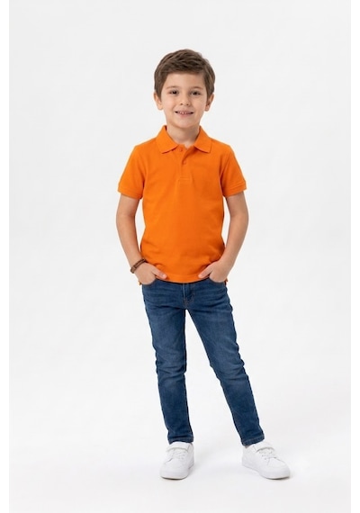 Nacar Store Unisex Çocuk Polo Yaka Kısa Kollu Lakost Tişört Okula Dönüş Turuncu