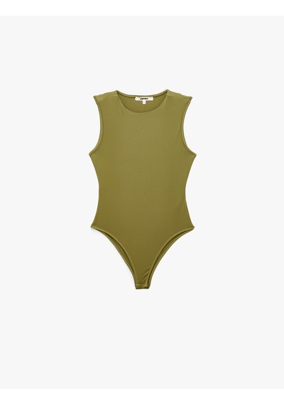 Koton Slim Fit Kolsuz Bisiklet Yaka Bodysuit Haki 7wak10014ek