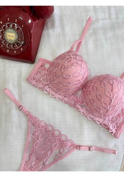 Maser Geometrık Desenli Push-up Sütyen Seti Açık Pembe
