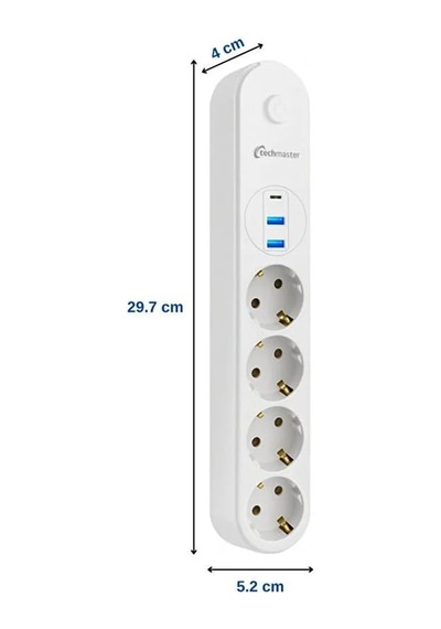 2 Usb+type-c Akım Çocuk Korumalı 4lü Priz 2mt Beyaz